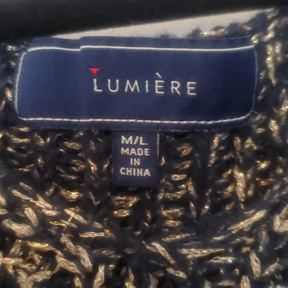 Lumiere Slouchy Knit Sweater Navy and Metallic Gold Sz M/L - Picture 3 of 5